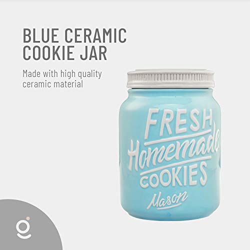 Blue Ceramic Mason Jar Cookie Jar - Keep Your Cookies & Baked Goods Fresh With An Airtight Lid - Handy Container - Vintage Farmhouse Decor & Collector Gift - Rustic Kitchen Accessory By Goodscious #TOP2