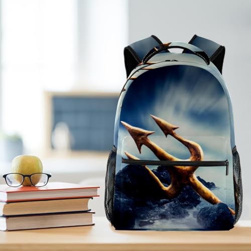 Sac à dos d'école pour filles et garçons grand format motif trident océan