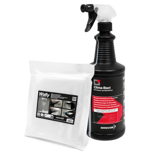Errecom Kit Limpieza Y Desinfección A/C, Clima-Bact Detergente Desinfectante Biocida Registrado Biodegradable Para Filtros, Baterías Aleteadas Y Unidades Externas 1L + Wally Funda Protección Split