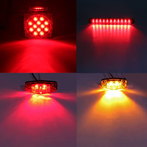 Trailer Lights Led Kit, 2X Square Trailer Lights Stop Turn Travel Trailer Tail Lights W/ Trailer Wiring Harness Kit, 2Red/4Amber Trailer Marker Lights, 11Led 3Rd Brake Id Light Bar For Camper Truck Rv #TOP6