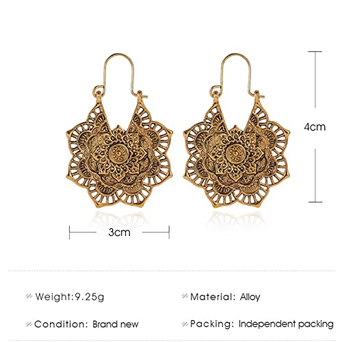 Qisogy Boho Vintage Dangle Earrings Retro Metal Earrings Hollow Earrings Bohemia Ethnic Earrings Jewelry For Women And Girls（Gold 2 Pcs) #TOP2
