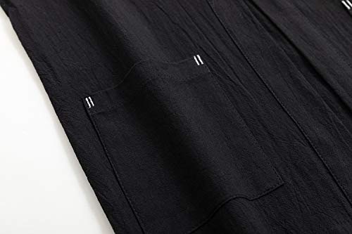 Image of Mens Japanese Kimono Cardigan Cotton Linen Haori Fashion 3 /4 Sleeve Yukata | Shawl Collar Kimono Jacket Robe Embroidery Patchwork Happi Coat Tie Pockets Lightweight Outerwear Daily Casual All Seasons