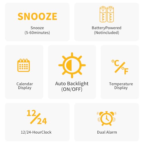 Reloj despertador digital blanco con higrómetro y formato de 12/24 horas 4