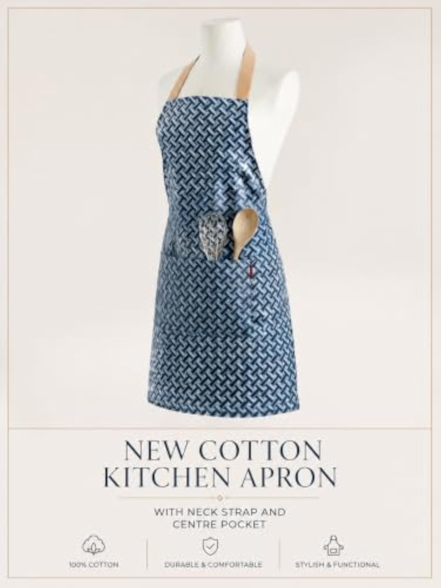 100% Cotton Kitchen Apron with Front Centre Pocket