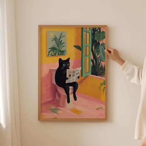 Déco Murale Salle de Bain Chat Rigolo aux Toilettes Pop