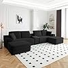 ivoros 150 Inch Modular Sectional Sofa Couch, Oversized Modern Cloud Couch for Living Room, U Shape Couches with 2 Ottomans, USB Ports and Cup Holders, Black Corduroy Boneless Sofas, Sofa in a Box