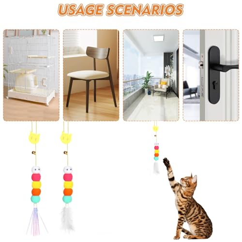 Image of Cat Toys, Hanging Spring Toys for Cats, Interactive Cat Playing Toy with Feathers and Crinkle Paper, Kitten Toys for Indoor Play, 2-Pack