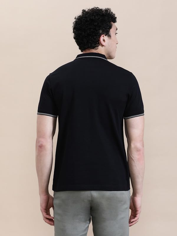 Image of CROCODILE Men Solid Slim Fit Polo T-Shirt | Regular Length | Short Sleeve | Button Placket | Casual Knitted Topwear