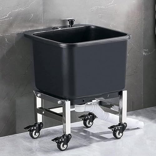 Fregadero comercial independiente con lavabo profundo y ruedas - Estación de lavado de trapeadores móvil de alta resistencia - Incluye soporte extraíble for garaje, lavandería y limpieza (acero inoxid