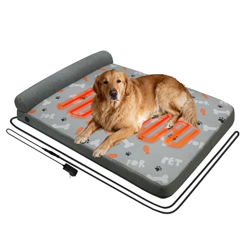 GeerDuo Heated Dog Bed, Electric Oversize Heating Arthritis Orthopedic Dog Bed with Thickened Memory Foam, Heated Pet Bed with Waterproof Cover for Medium Large Dogs, 35"*26.5"*3.5"