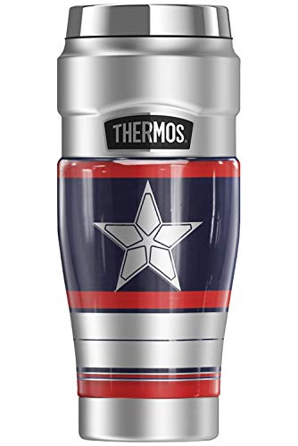 Marvel - The Falcon And The Winter Soldier, Captain America Shield, Metallic Stars And Stripes THERMOS STAINLESS KING Stainless Steel Travel Tumbler, Vacuum insulated & Double Wall, 16oz