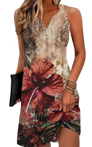 Image of ETCYY Womens Sundresses for Beach Dress Vacation 2026 Boho Floral Printed Casual Button V Neck Sleeveless Summer Dresses,Flower Morning Glory,X-Large