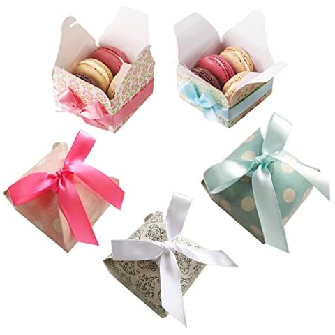 25 Pieces Gift Boxes,Sweet Candy Favour Boxes with Ribbon,Small Treats Boxes for Wedding Birthday Party Christmas 5 Colors Cover