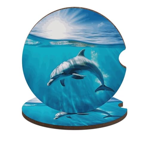 sottobicchieri per auto a forma di delfino che nuota nel mare blu, sottobicchieri universali per auto, impermeabili, antiscivolo, anti-polvere, con base in sughero, accessori per interni auto