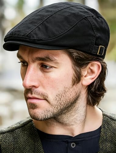 Image of Cotton Newsboy Cap for Men Flat Hats Adjustable Ivy Gatsby Driving Hat Cap