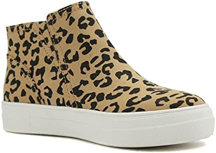 Soda Route Women High Top Fashion Sneaker Shoes with Padded Sole & Side Zipper (L-TAN Bobcat, Numeric_8_Point_5) | Image 1