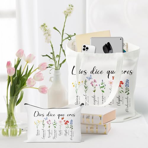 Image of Y1tvei Canvas Bags Gifts, Tote Bag with Makeup Pouch, Birthday Party Favors