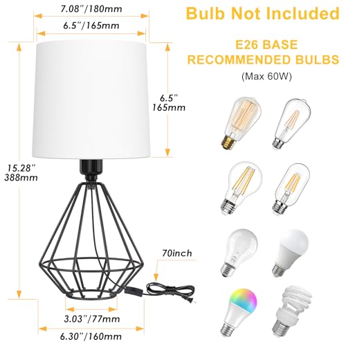 Ggoying USPYF-LED-CTL03-2 Set Of 2 Bedside Table Lamp, Black Metal Modern Lamp With White Fabric Shade thumb #4