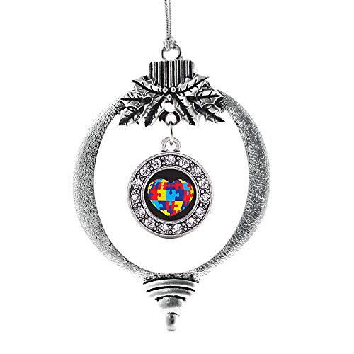 Inspired Silver - Autism Awareness Heart Charm Ornament - Silver Circle Charm Holiday Ornaments with Cubic Zirconia Jewelry