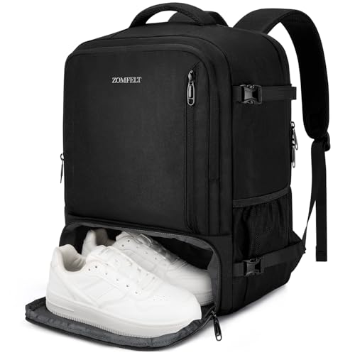ZOMFELT New Ryanair Cabin Bags 40x30x20 24L Water-resistant Travel Backpack with Shoe Compartment Underseat Travel Bag Carry on 15.6-Inch Laptop Backpack School Work Rucksack for Men Women Black