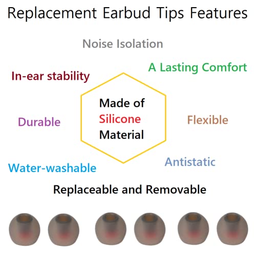 Image of 9 Pairs Earbud Tips,Silicone Replacement Earbud Tips Inner Hole 3.8mm -5.5mm, Headphone Ear Cover Fit Most in-Ear Headphones,Black Red(SML)