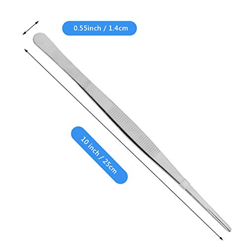 Adecco LLC Stainless Steel Tongs tweezer with precision serrated tips for surgical & sea food (10")
