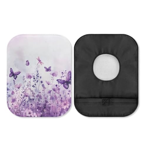 Rnyleeg Colostomy Supplies for Women Purple Flower Butterfly Pattern Reusable Ostomy Accessories for Home Washable Ostomy Bag Covers 4 Pack Easy to Storage