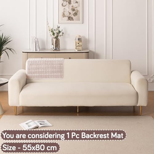 Image of HOKIPO 'Plush Haven' Premium Anti-Slip Backrest Mat | Soft Fluffy Plush Fabric, Beige - 1 PC (AR-6256-BGE)