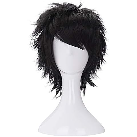 morvally Short Messy Black Heat Resistant Synthetic Hair Wigs for Cosplay Halloween Anime Cover