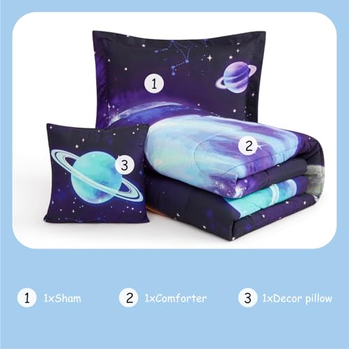 Kids Comforter Set Twin Size for Boys, Rocket Bedding Sets, 3 Pieces Bed in A Bag with 1 Comforter, 1 Decor Pillow, 1 Pillow Sham