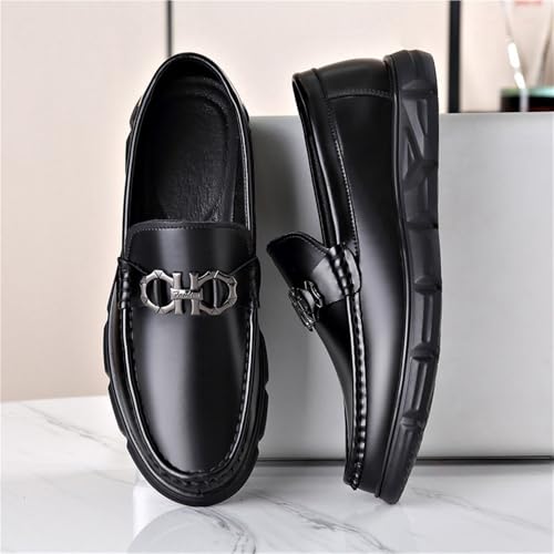 Party Loafers for Men's Suede Vamp Business Solid Color Round Toe Working Anti-Slip Rubber Sole Slip Resistant Block Heel Shoe3