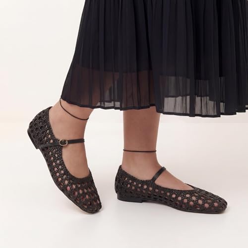 Image of Molozoey Woven Mesh Ballet Flats for Women with Metal Buckle Strap Ballerina Flat Shoes Comfortable Round Toe Mary Jane Flat.