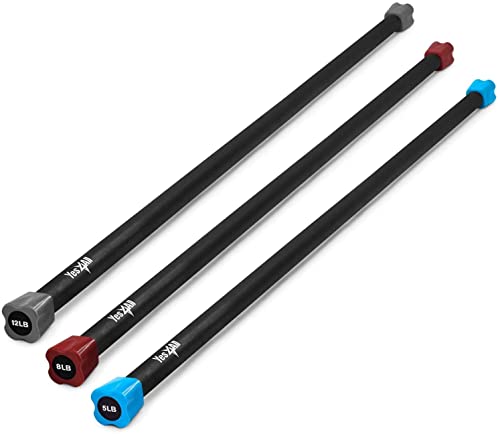 Yes4All Total Body Workout Weighted Bar Weighted Exercise Bar/Weighted Workout Bar â€“ Set of 3 Weighted Bars 5lbs, 8lbs, 12lbs â€“ Great for Physical Therapy, Aerobics & Yoga