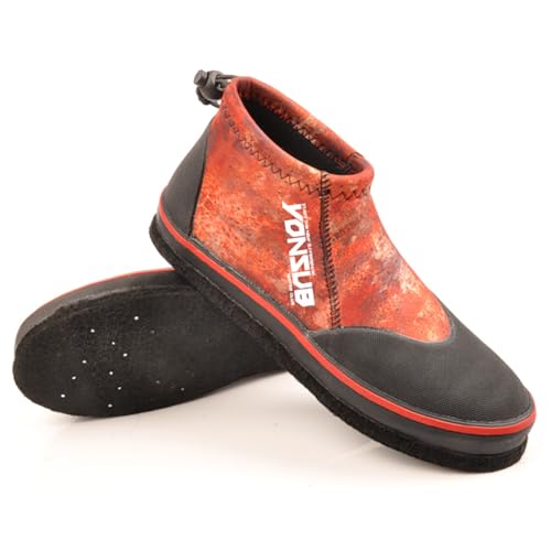 WYYHAA Self-Lock Rock Fishing Shoes, 3MM Neoprene Camouflage Hunting Fishing Boots Anti-Slip Steel Nail Felt Sole for Men Women,Red,5
