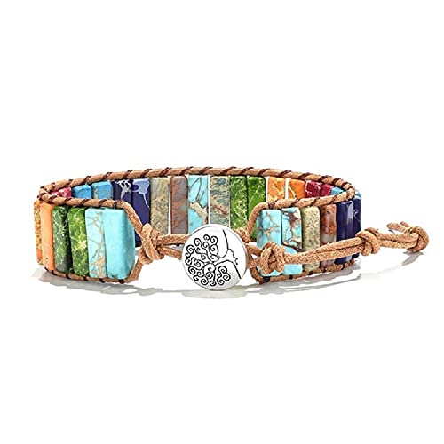 Colorful Bling Chakra Leather Bracelet Handmade Wrap Boho Sunflower Real Stone Flower The Tree Of Life Bracelets Healing Yoga Weave Friendship Jewelry Gifts For Women Girls - Tree #TOP16