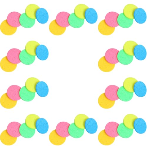 iplusmile 50 Esponjas Desmaquillantes de Celulosa Redondas 60 MM Diámetro 8 MM Grosor Multicolor 10 Piel 10 Rosa 10 Azul 10 Verde 10 Amarillo Limón para Limpieza Facial y Exfoliación