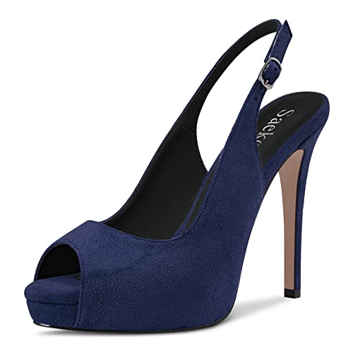 Saekcted Women Stiletto High Platform Heel Peep Open Toe Sandals Slingback Casual Dress 4.7 Inches Heels