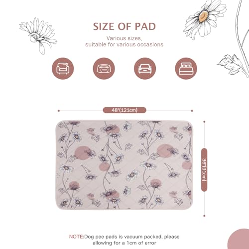 Image of IEUUMLER Washable Pee Pads for Dogs, 2 Pack Non-Slip & Waterproof Pack Whelping Pad, Reusable Washable Puppy Potty Training Pad with Fast Absorbent for Playpen EU007 (Pink Daisy, 36 inchX48 inch-2pcs)