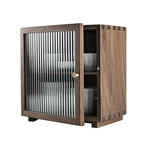 zyr Schwarzer Walnuss-Holz-Kleiner Kabinett, Doppelschicht Sideboard-Glas-Tür-Schließfächer Home Küche Badezimmer Hautpflegeprodukte Arbeitsplatz Kabinett Kaffeetasse Lagerschrank