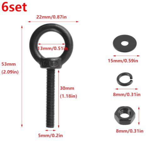 Image of Antrader Lifting Shoulder Eye Bolts,M5 Eye Bolt,M5 x 30mm,Black,6 Sets | Stainless Steel Eyebolts with Lock Nuts,Lock Washers,Flat Washers