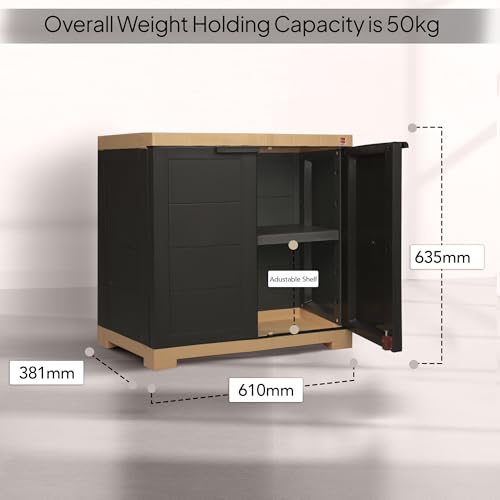 Image of Cello Novelty Compact Bookshelf, Brown & Beige | 2 Dustproof Doors | Space Saving Cupboard | Plastic Book Shelf | Multipurpose Book Shelf for Home, Office | Book Organizer for Library