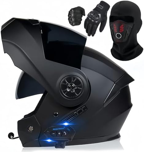 Bluetooth Modular Motorcycle Helmet,Motorcycle Helmet DOT/ECE Approved Full Face Flip Up Anti-Fog Double Visor Helmet Built-in Dual Speaker with Microphone for Adults Men Women A,L=(59-60CM)