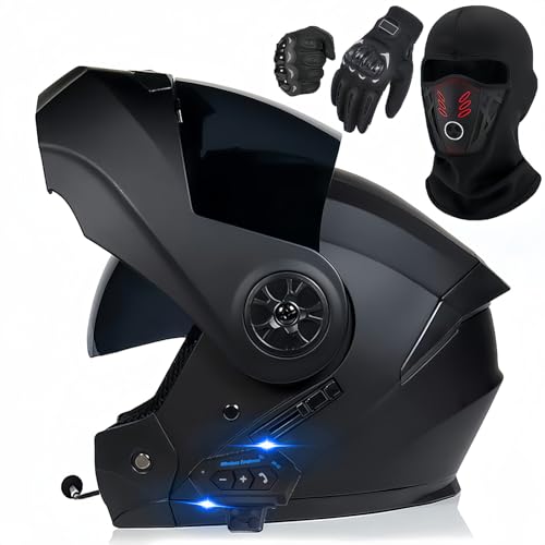 Bluetooth Modular Motorcycle Helmet,Motorcycle Helmet DOT/ECE Approved Full Face Flip Up Anti-Fog Double Visor Helmet Built-in Dual Speaker with Microphone for Adults Men Women A,L=(59-60CM)