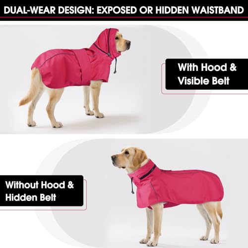 OUOBOB Hunde-Regenmantel XXL, wasserdichte Hunderegenmäntel für große Hunde mit Kapuze, Loch für die Leine, Reflektorstreifen, ideal für Labrador & Golden Retriever, Deutscher Schäferhund, Boxer