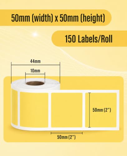Image of SEZNIK Waterproof, Non-Tearable, Long Lasting Print, Sticky Thermal Lables, Label Roll, 2 inch Adhesive Thermal Labels for Label Printers (50mmx50mm) - 500 Lables, Yellow
