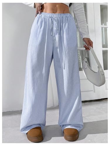 Image of SHENHE Girl's Linen Low Waisted Drawstring Button Front Loose Long Pants Casual Boho Trousers