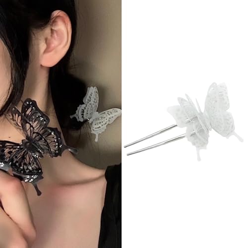 White Butterfly Hairstick Tortoise Shell U-Shape Hair Pin Vintage Elegant Lady Bobby Bun Hair Accessories for Women Girls