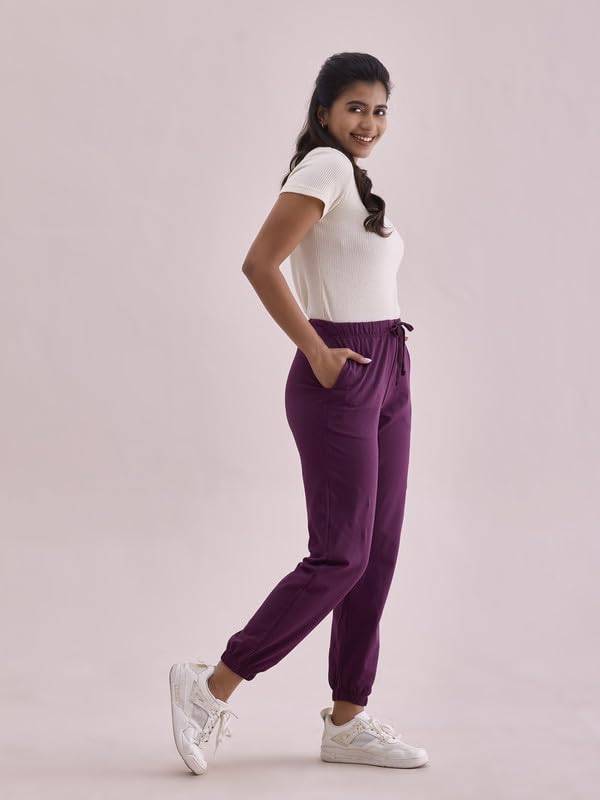 Image of GO COLORS Cotton Stretch Casual Joggers Full Length for Women| Mid Rise