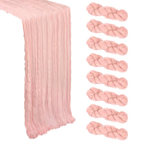 8 Pack Blush Pink Table Runner Cheesecloth 10Ft Spring Gauze Cheese Cloth Table Runner 120 Inch Boho Sheer Rustic Fabric for Holiday Party Decor Bridal Baby Shower Wedding Decoration