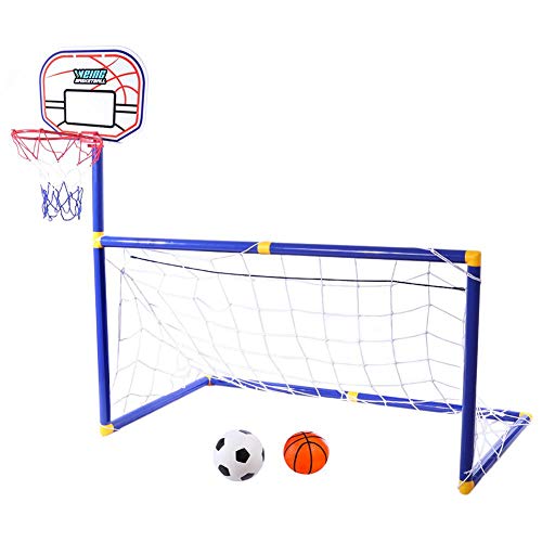 fancyU 2 in 1 Soccer Goal Pool with Basketball Hoop Set for Kids Outdoor Sports Basketball Stand Soccer Goal
